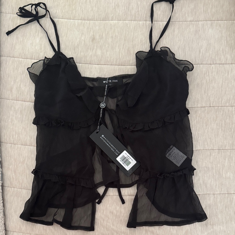 Wildfox Black Sheer Ruffle Top